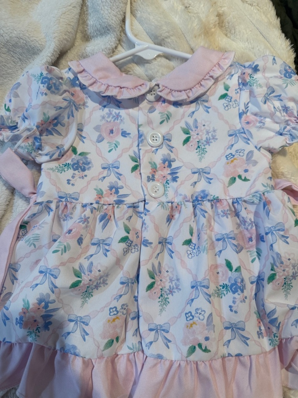 Pink Floral Ruffle Baby Dress with Matching Bloomers - Picture 6 of 6